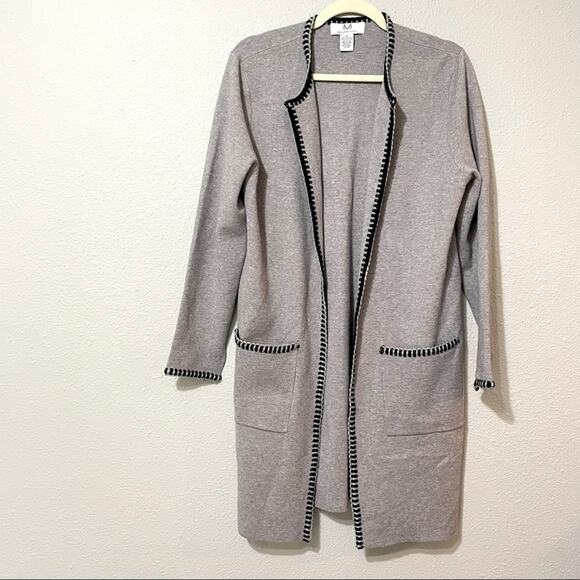 Magaschoni Grey Open Front Long Line Cardigan Sweater Duster Womens M Coatigan - Picture 1 of 8